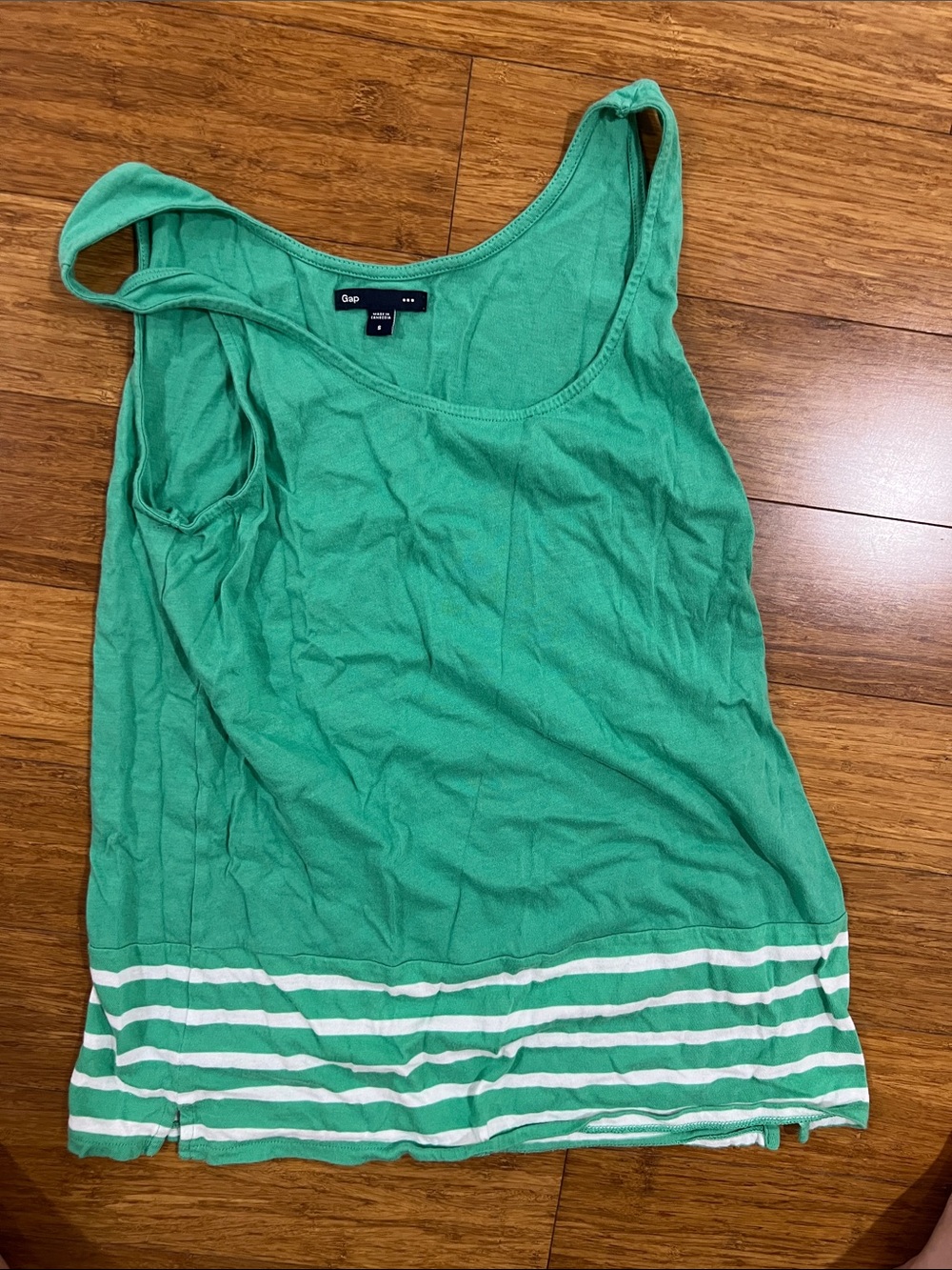 GAP Green Tank with White Stripe Hem